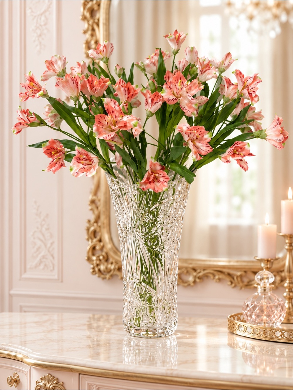 Luxury Silk Flowers Faux Peach Pink Lily Grandmillennial Coquette Decor